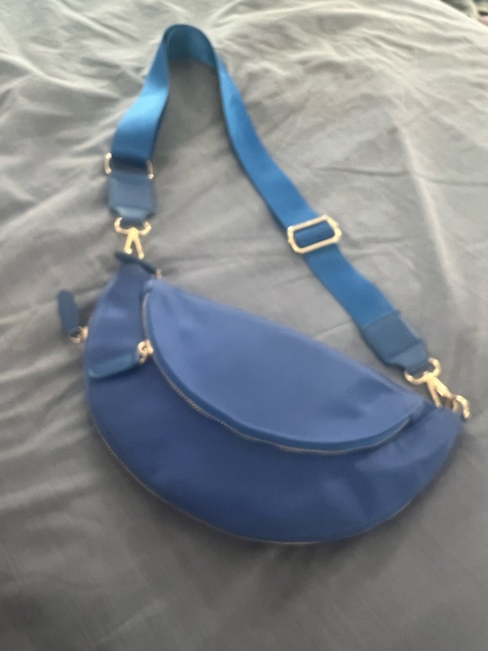 Blue Crescent Crossbody Bag with Adjustable Strap
